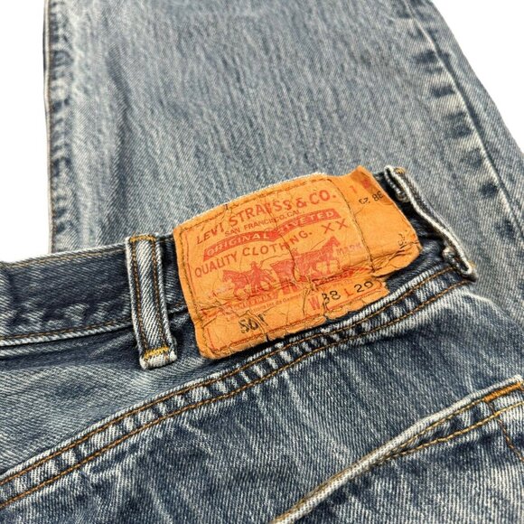 Vintage Y2K Levi’s 501 Blue Denim Distressed Jeans Button Fly Actual 36x28.5 - Picture 2 of 16